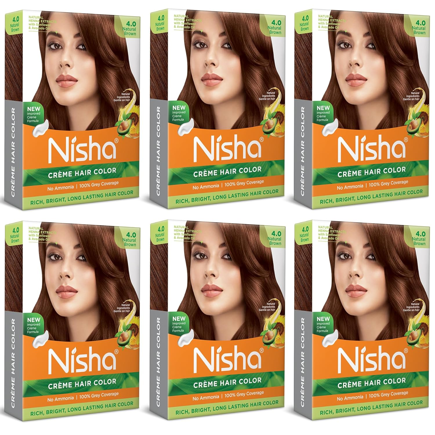 

Nisha Crème Hair Color Natural Brown Pack of 6 6.67G | Permanent Grey Coverage Silky Shiny Hair Dye