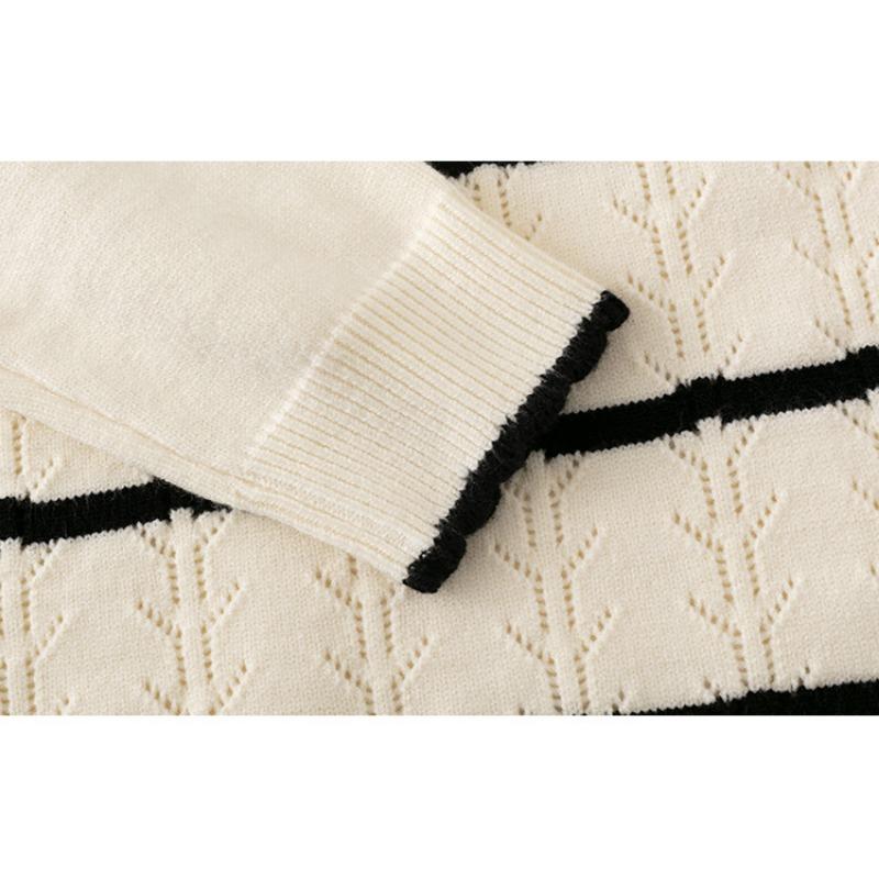 Women's Plus Size Round Collar Clashing Stripe Top Autumn and Winter Loose Casual Sweater Knitwear
