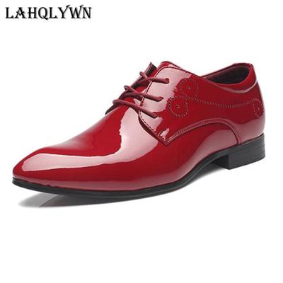 Plus Size 47 48 Patent Leather Men Wedding Shoes Black Blue Red White Oxfords Shoes Designer Pointed Toe Dress Shoes M441