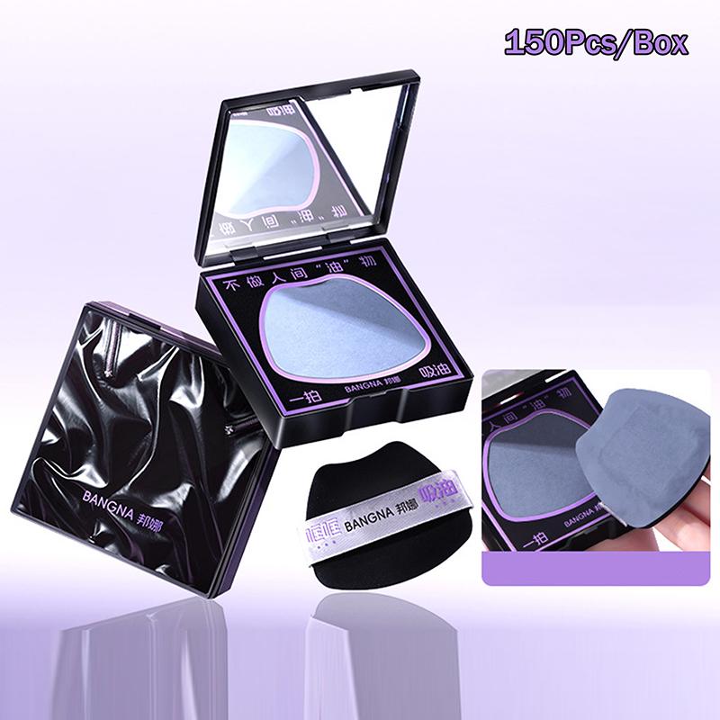 150 Sheets Oil Blotting Papers With Case & Powder Puff Oil Absorbing Sheets Bamboo Charcoal Face Oil Blotting Sheets For Make Up