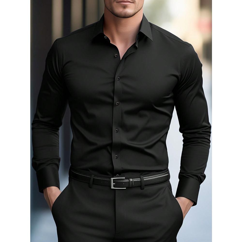 New Men Shirt Brand New Solid Color Long Sleeve Elastic Fabric Men's Multiple Colors Male Quality Basic Shirt