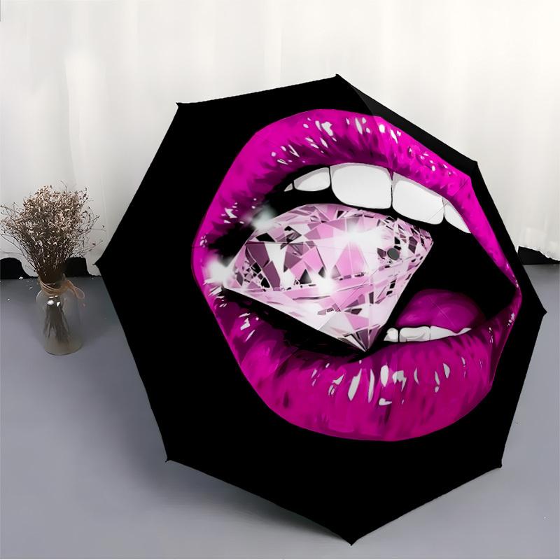 1pc Diamond Lips Automatic Folding Umbrella - Portable Collapsible Design, 8-Rib Iron Frame, Durable Fabric Yy251125120