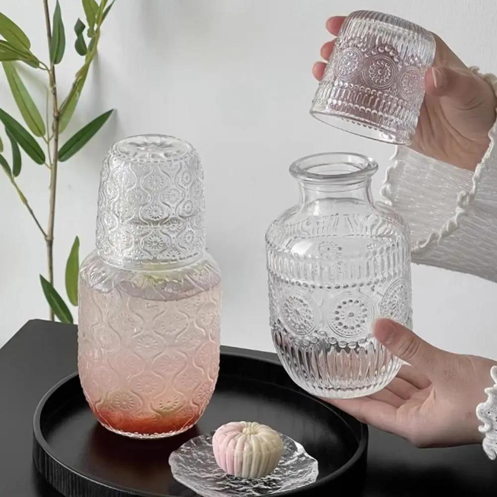 With Cup Glass Water Bottle Transparent Cold Pitcher Household Water Jug Afternoon Tea