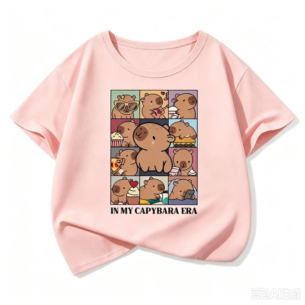 Kawaii Shirt Capybara Grafik Kinder T-Shirts Sommer Kurzarm Cartoon Tier Jungen Mädchen Kleidung Oberteile Y2K Kinder