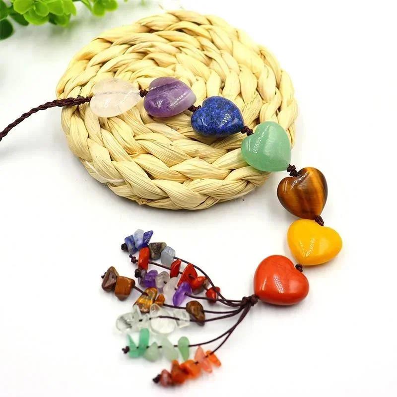 New Natural Irregular Stone Handmade Pendant Heart-shaped Crystal Raw Stone Car Pendant Tree of Life Dream Catcher Pendant