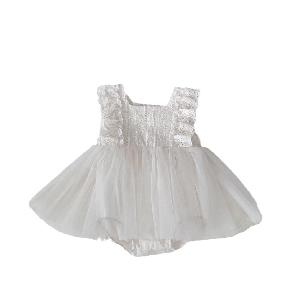 Baby Girl Sleeveless Mesh Romper for Summer Photoshoot Lightweight Bodysuit