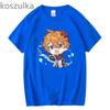 Tartaglia T-Shirt Genshin Impact – Chibi Childe Paar, 100 % Baumwolle, süßer Cartoon-Druck, Damen-Shirt, Sommer, gemütlich, weich, lässige Tops