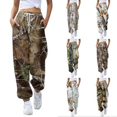 Women's Casual Leaf Print Jogger Pants with Drawstring Elastic Waist and Tapered