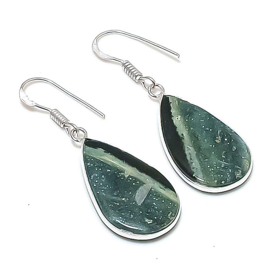 

Natural Indian Moss Agate 925 Sterling Silver Jewelry Earring 1.77 AEE-11129