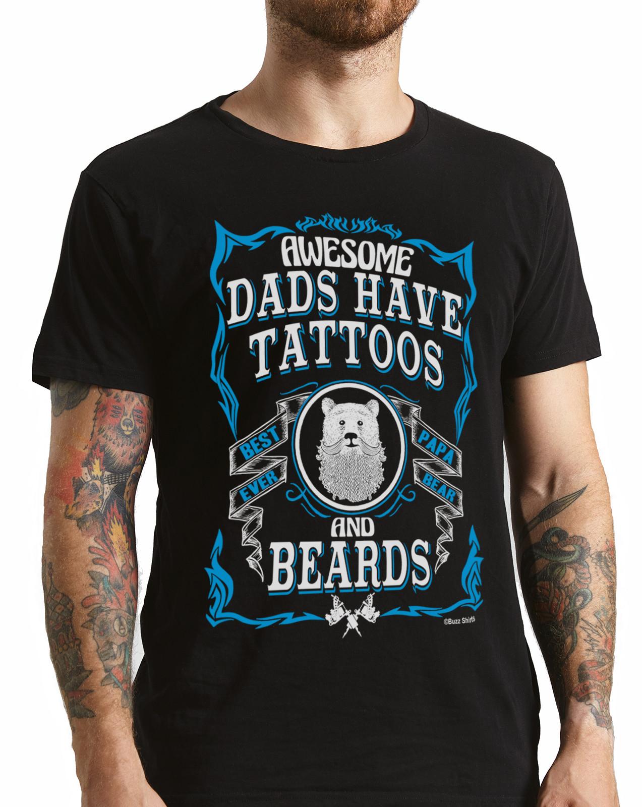 Awesome DADS Tattoos and Beard T-Shirt Mens Womens Tees Top Gift For Daddy Fathers Day Birthday Top 2XL