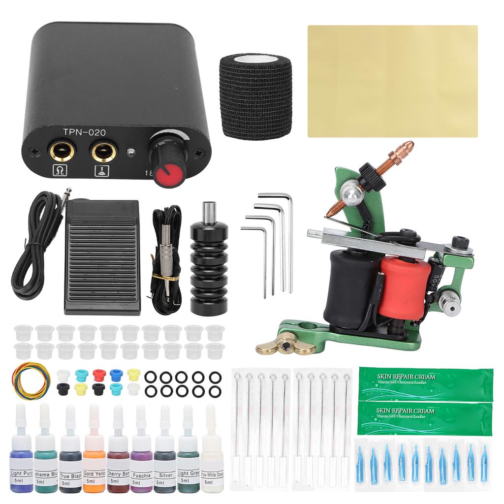 Complete Tattoo Machine Kit Professional Tattoo Kit with Coils Tattoo Machine 9 Ink Needle for