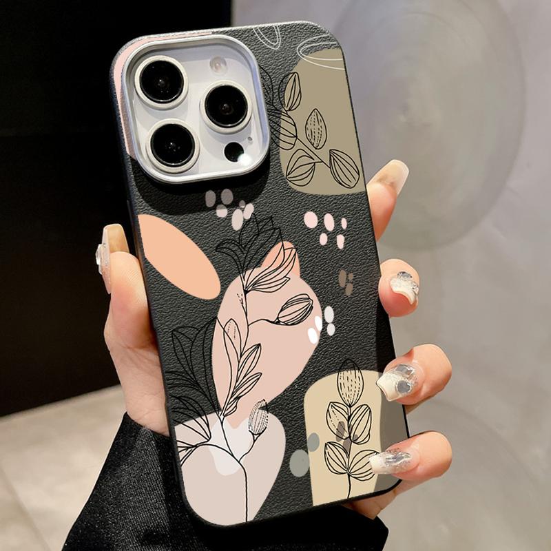 For Magsafe Magnetic Matte Line Flower Print Phone Case for iPhone 16 15 Pro 14 Plus 13 12 Pro Max 11 Shockproof Soft Tpu Slim Leather Texture Cover