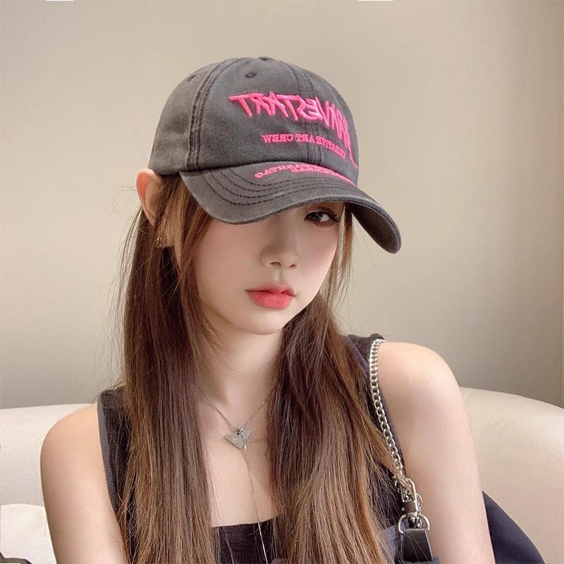 Baseball Cap Women's Retro Washed Cotton Hat Spring and Summer Sunshade Versatile Tide Brand Letter Embroidery Cap Tide
