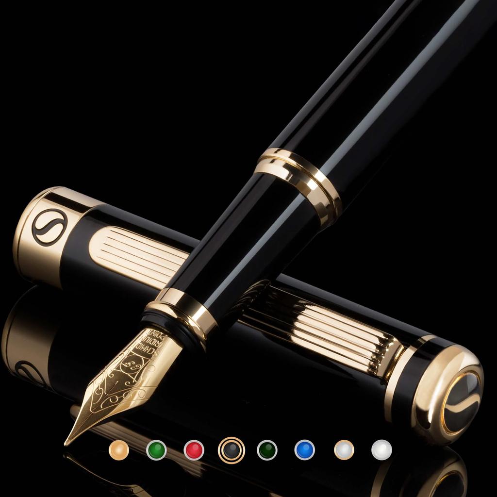 Stylo plume Scriveiner Premium avec une finition en or 24 carats et une plume Schmidt 18 carats Un coffret cadeau stylo plume sophistiqué pour hommes et parfait pour et le Noir