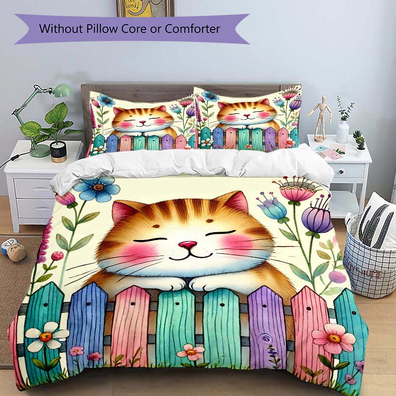 3pcs bedding set Cat Garden Includes 1 Comforter + 2 Pillowcases, Without Pillow Inserts, Soft Comfortable,Bedding Set,a0909003