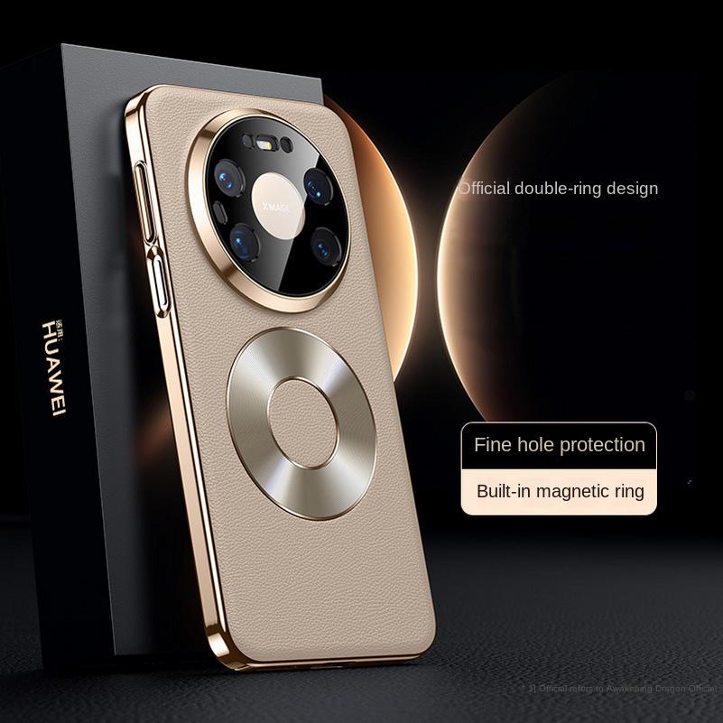 Luxury Vegan Leather Case for Huawei Mate 80 Pro Max 80 Pro 70 Pro + Mate 60 Pro Double Ring Magnetic Lens Protection Cover