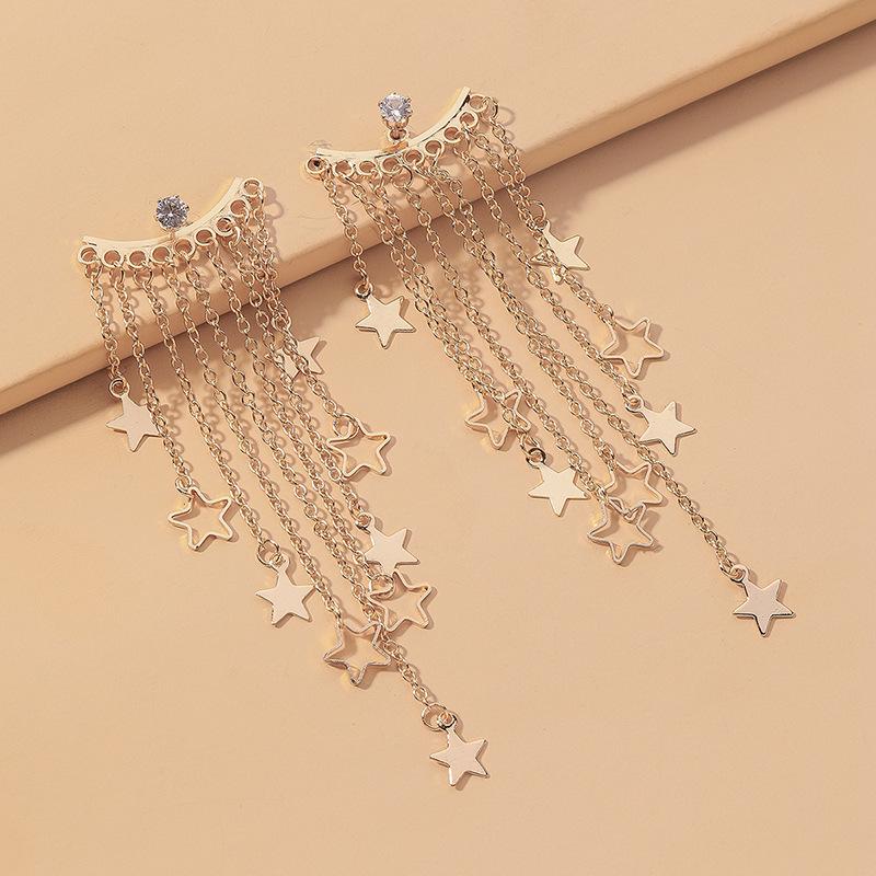 Silver Needle Elegant Star Tassel Earrings for Women