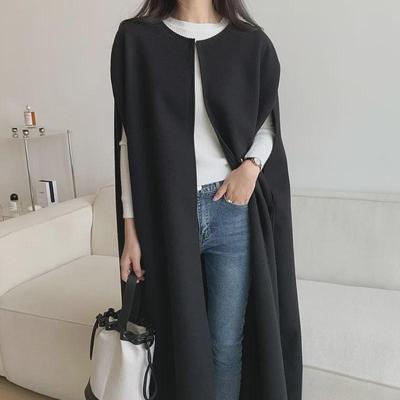 2023 Autumn/Winter Korean-Japanese Loose Woolen Cape Vest – Solid Color, Mid-Length