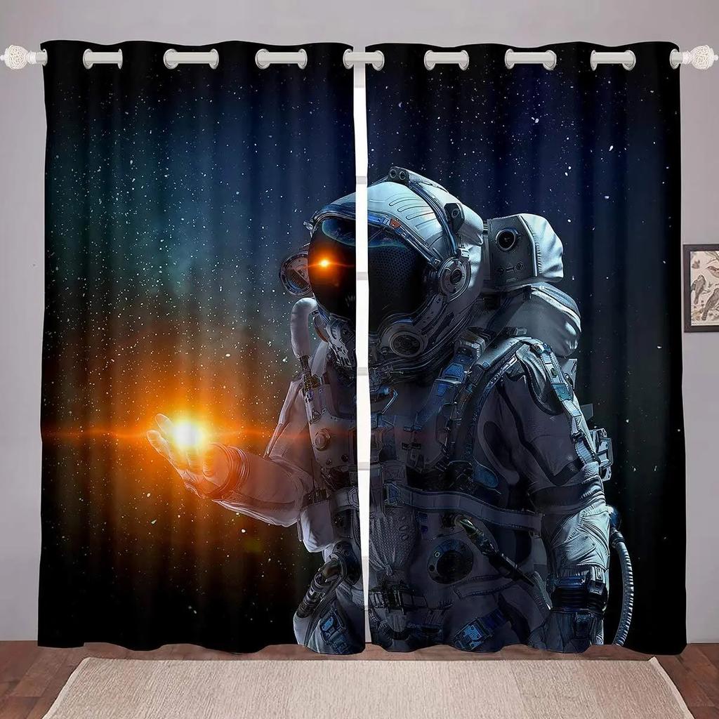 Cute Astronaut High Shading Curtain Machine Crafted Robot Pattern Children's Blackout Window Curtains for Living Room Window Drape Curtain Selling
