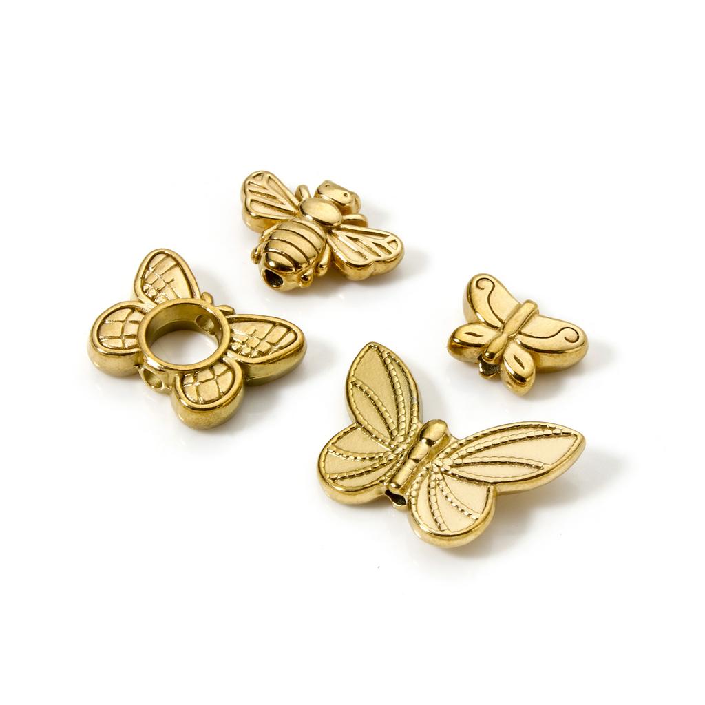 5pcs Butterfly 304 Stainless Steel Insect Beads 18k Gold Plated Delicate Beads Bracelet Necklace Findings For Diy Jewelry Making