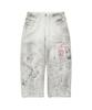 Bieseulaebis Rabbit Graffiti Barrel Rack Vintage Washed Denim Pants White