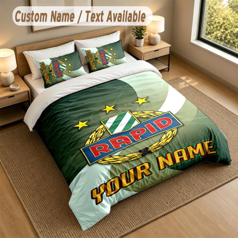 3Pcs Bedding Set Custom Name Text, 1 Sheet 2 Pillowcases Home Bed DecorRapid Wien FC