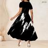 Women Plus Size Round Neck Short Sleeve Printed Gathered Waist A Line Long Dress