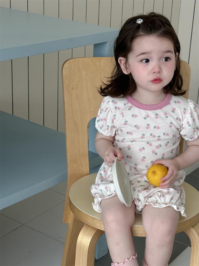 Adorable Summer Girls Two Piece Outfit Set Soft Breathable Cotton Pajama Shorts