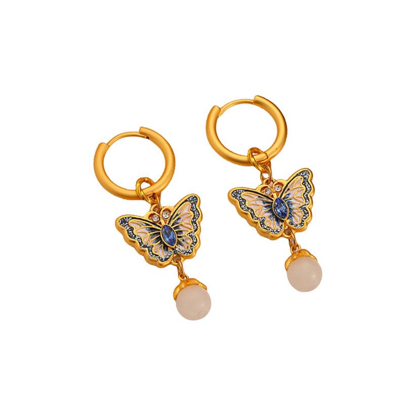 Chinese Style Butterfly Drip Oil Earrings: Elegant, High-End, Retro, and Versatile.