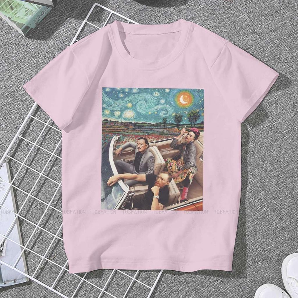ZX Van Gogh and Friends In a Car Women Tshirts Funny Artwork Aesthetic Vintage Female Clothing Loose Cotton Graphic Tops