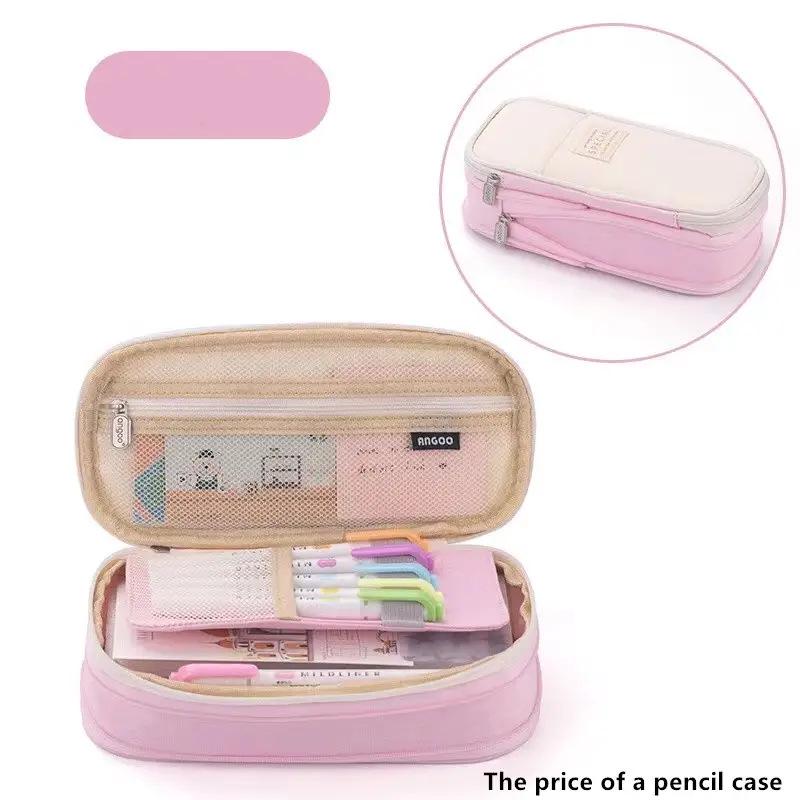 Double-layer Retractable Pencil Case, Large-capacity, Korean and Japanese Style, Macaron Color Block Design, Upgraded Pencil Box.