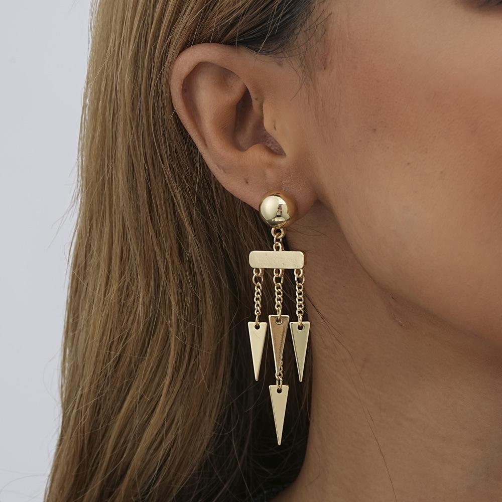 Asymmetric Chic Tassel Earrings For Women Gold Geometric Design Material Alloy