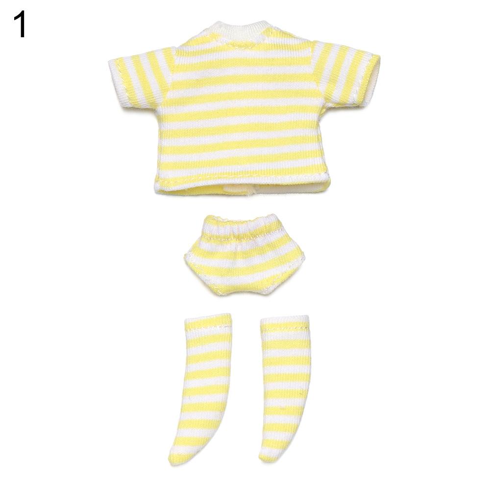 Ob11 Doll Clothes Striped Tops T-shirt Shorts Socks Suit Knitted Sweatshirt For Mini 1/12 Doll Cute Surprise Face Boy Girl Gift