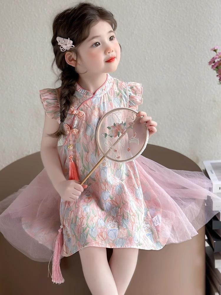 Summer Girls New Chinese Princess Dress Elegant Kids Hanfu Inspired Outfit Set 90
