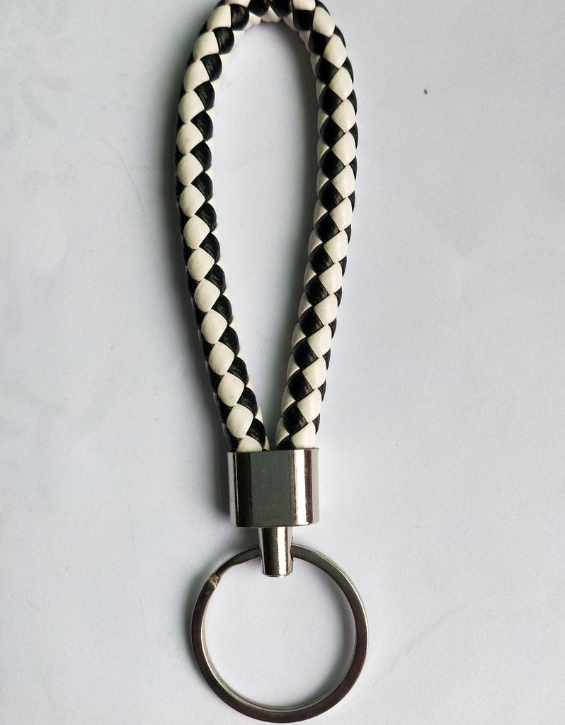 Woven Leather Cord Metal Keychain Pendant