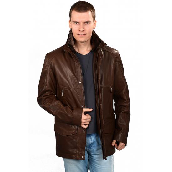 

Мужская куртка Мужская коричневая кожаная куртка Hurtei Relaxed Fit