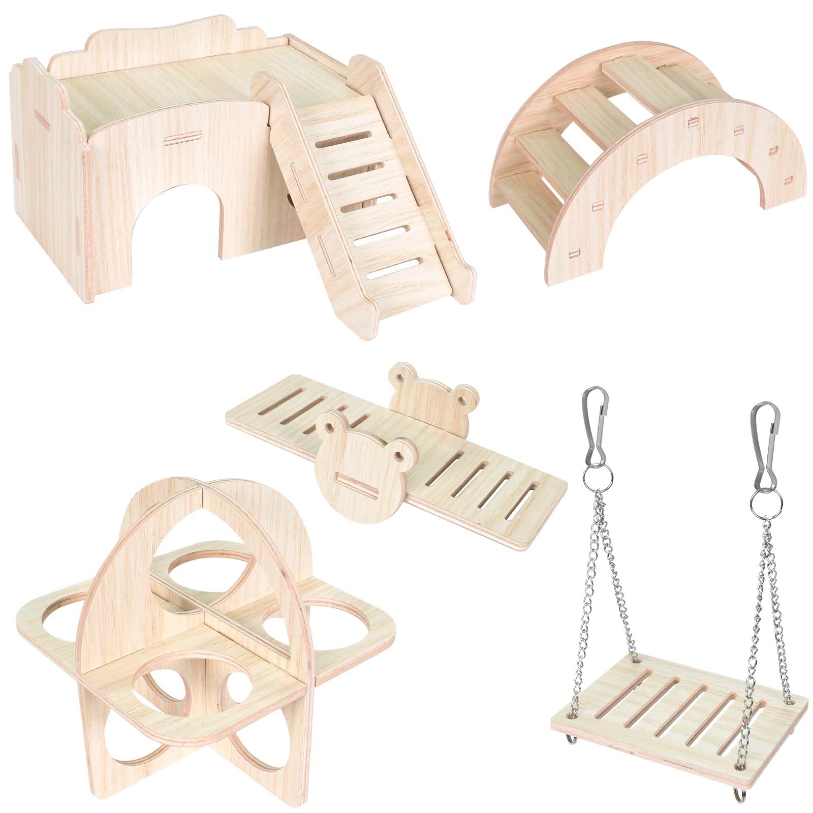5-Piece Hamster House Toy, Multi-Story Wooden Pet House, Hamster Playpen, Pet Play Equipment, Exercise Relief, Cage, Pet Supplies, Animal Kennel, Home