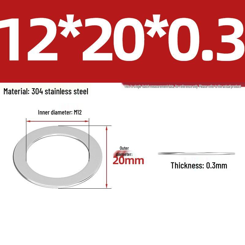 304 Stainless Steel Ultra-Thin Flat Washers - Available in Thickness: 0.1mm, 0.2mm, 0.3mm, 0.5mm