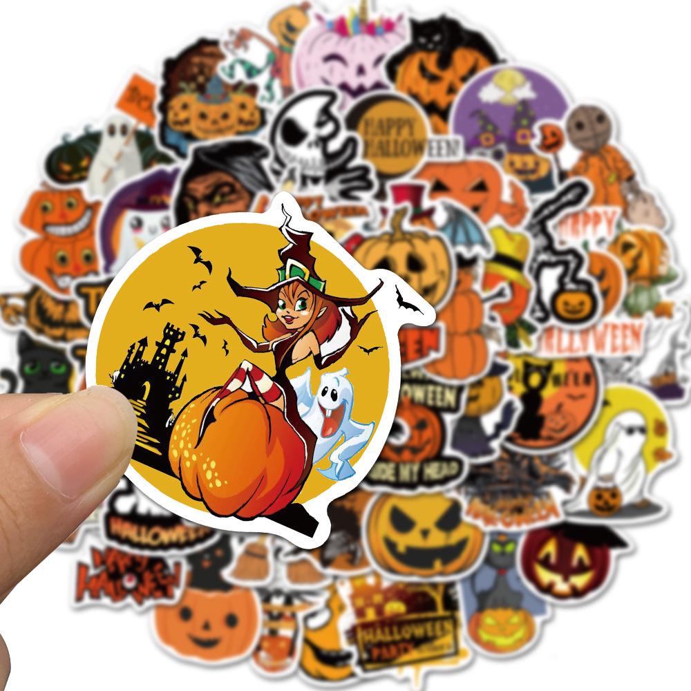50 Halloween-tema morsomme vanntette klistremerker for flasker, kofferter og dekorasjon