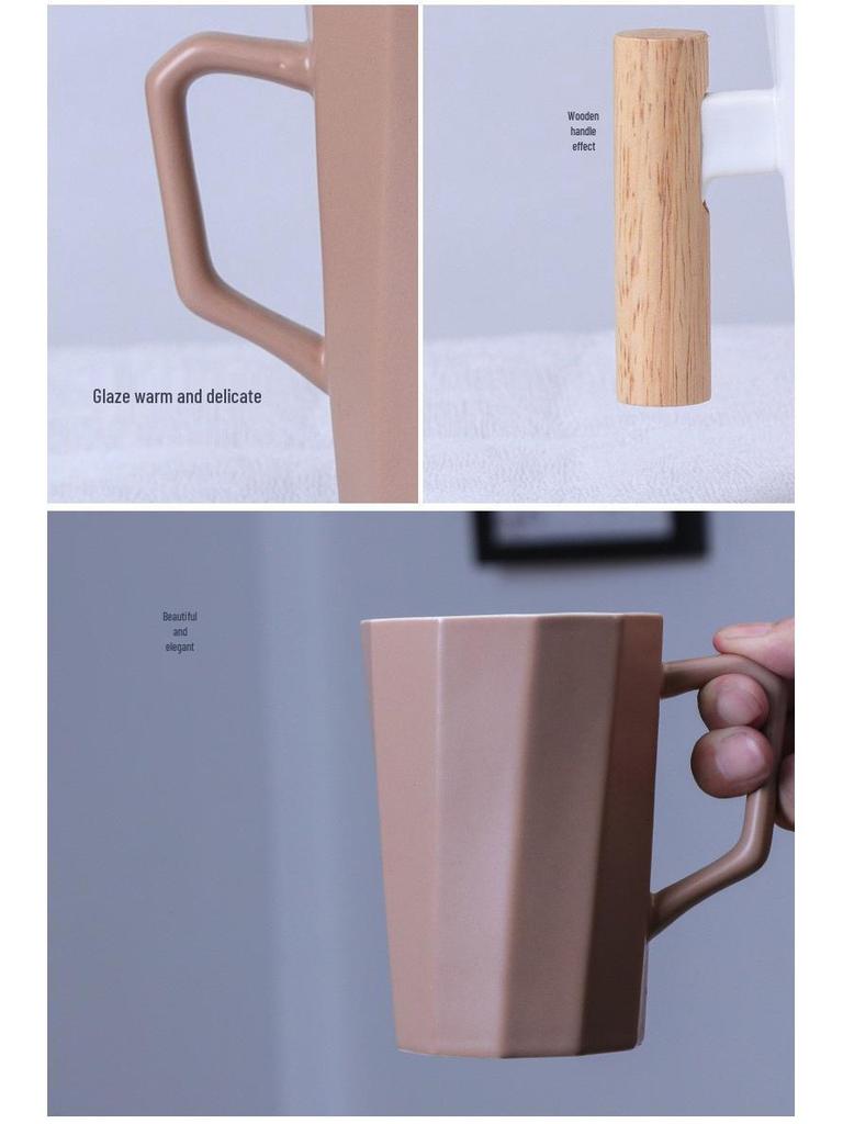 Nordische Keramiktasse mit Holzgriff - Ideal für das Büro, für Kaffee oder als Geschenk