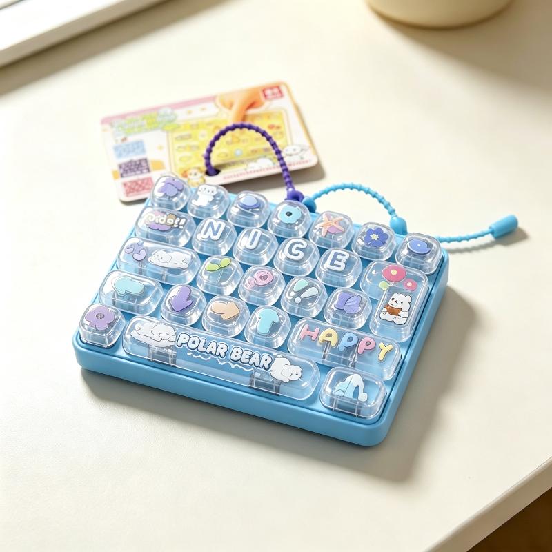 Cute 26 Grid Keyboard Clicker Fidget Toy Decompression Button Cartoon Sensory Toy Bag Pendant Stress Relief Keychain