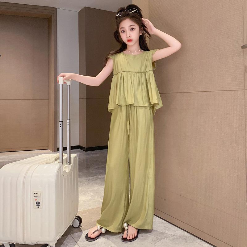 Summer Teen Girls Clothing Sets Children Fashion Princess Tops + Wide Leg Pants 2Pcs Outfits Kids Tracksuit 5 6 8 10 12 14 Years