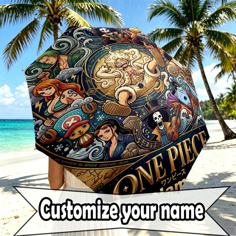 Custom Name Personalized ONE PIECE Print Umbrella, Auto Open Close, 8‑Rib Sturdy Frame, Commute Camping Hiking Use, Birthday Gift