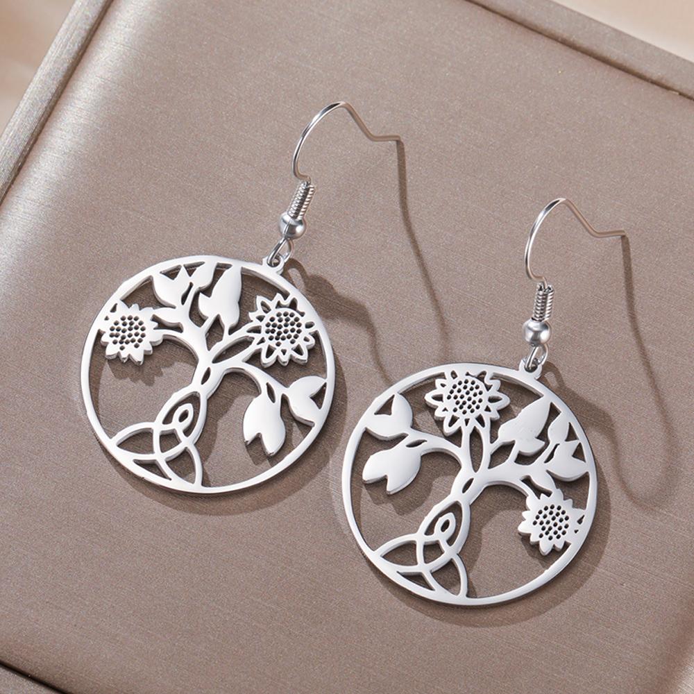 Dawapara Celtics Motherhood Knot Sunflower Women Earrings Triquetra Irish Knot Protection Amulet Stainless Steel Jewelry