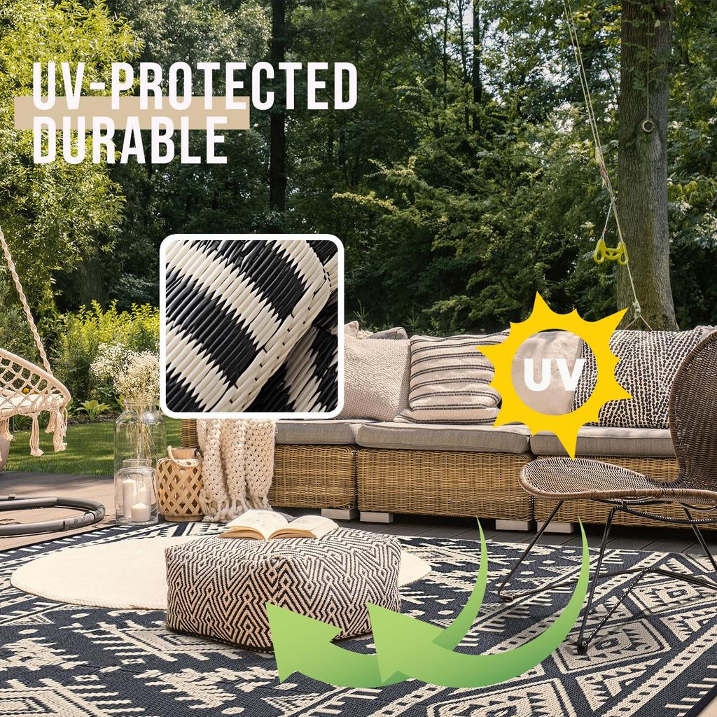 Olanly Outdoor Plastic Straw Rug Waterproof Indoor Outdoor Carpet Machine Washable Fashion Carpet For Patio Camp Picnic Backyard