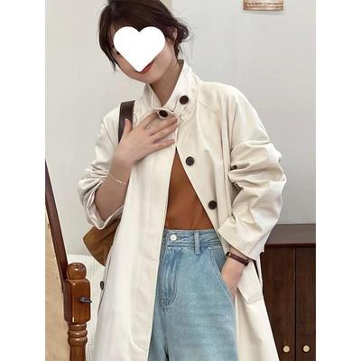 Trench de damă de lungime medie - Design Petite, Elegant pentru începutul primăverii și toamnă, Inspirat din stilul coreean și japonez, Casual și Chic.