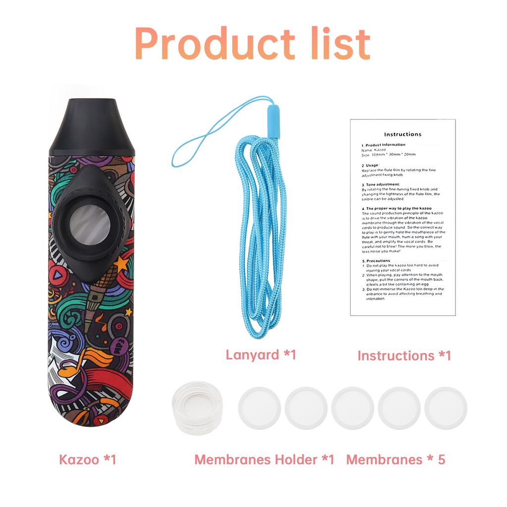 Professional Adjustable Tone Kazoo 5 Membranes Lanyard All Ages Unique Gifts Great Sound