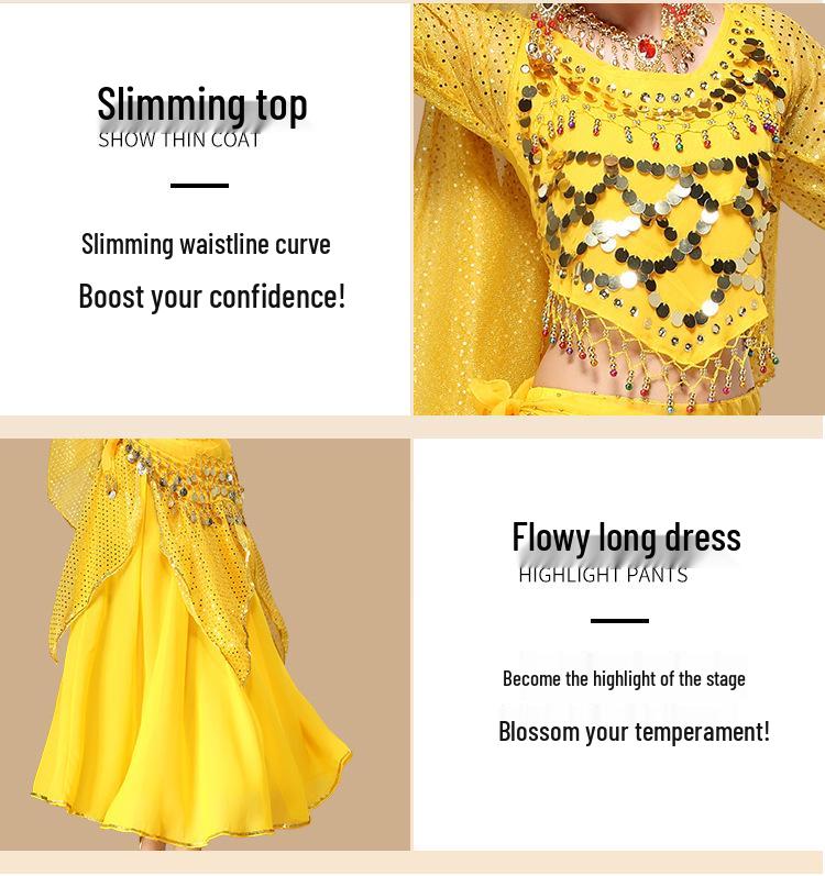 Huayu Women's Indian Belly Dance Long Sleeve Set - Spring/Summer Performance Costume