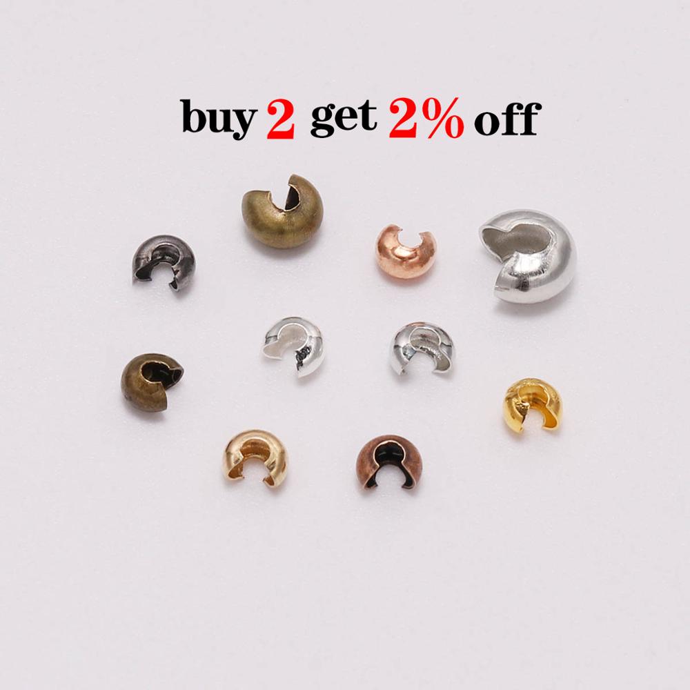 50-100pcs/lot Copper Round Covers Crimp End Beads Dia 3 4 5 mm Stopper Spacer Beads For DIY Jewelry Making Findings Supplies