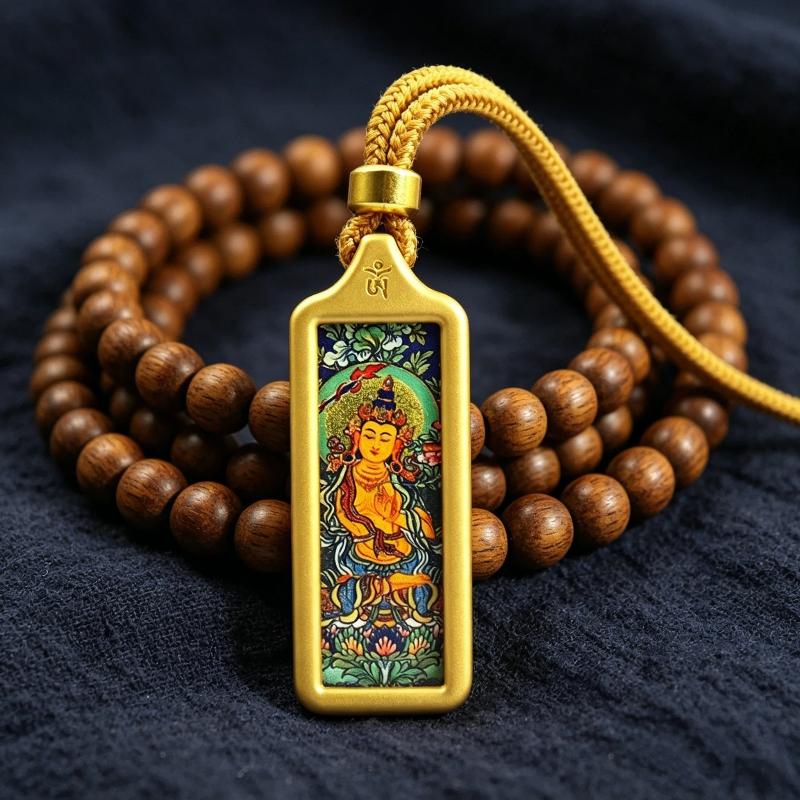 Sacred Tara Thangka Necklace Gold Plated for Spiritual Growth and Protection
